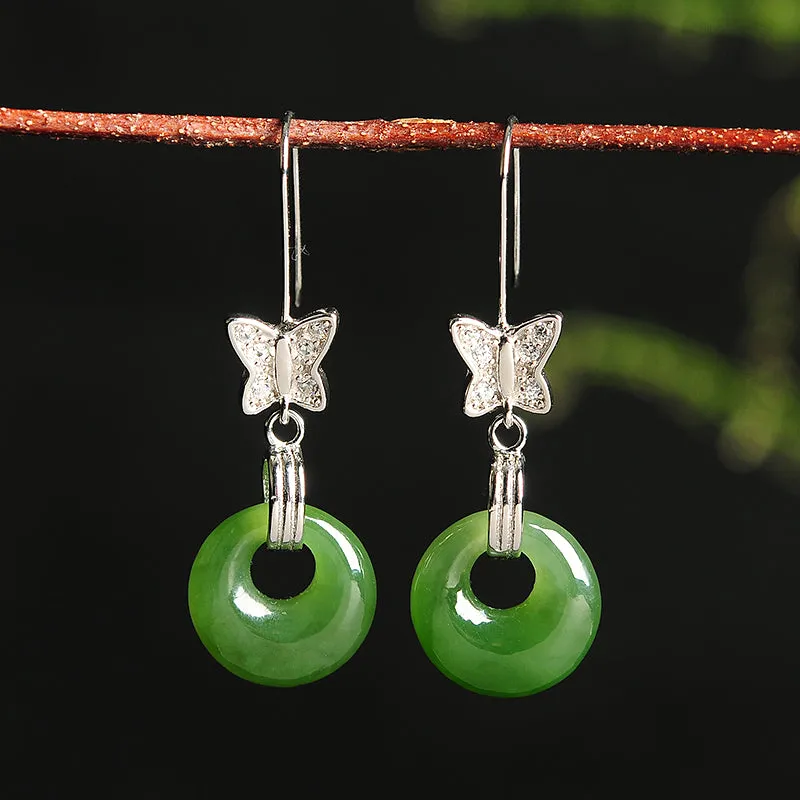 Natural Jade Earrings Nephrite Silver Earrings EG98