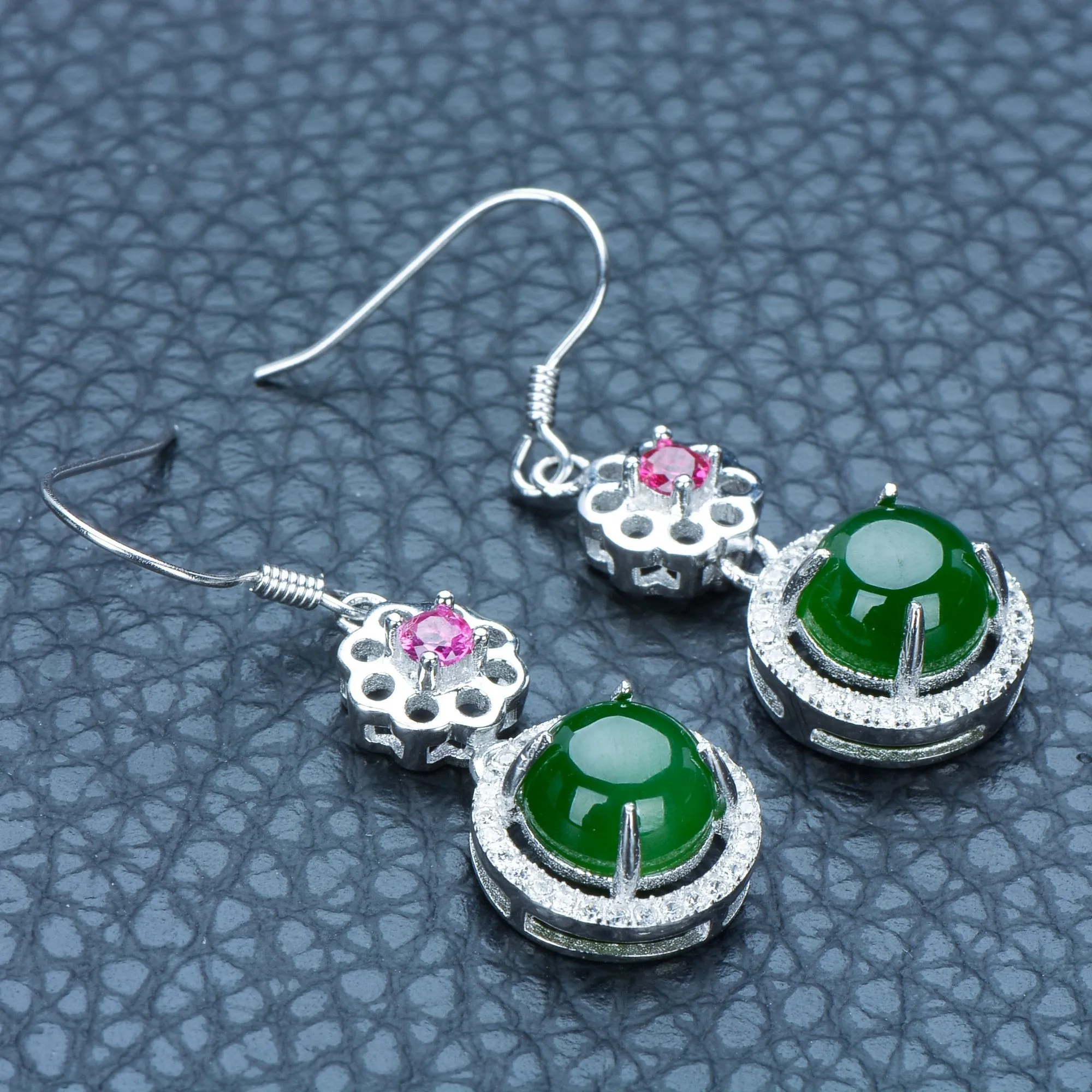 Natural Jade Earrings Nephrite Silver Earrings NE161