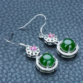 Natural Jade Earrings Nephrite Silver Earrings NE161