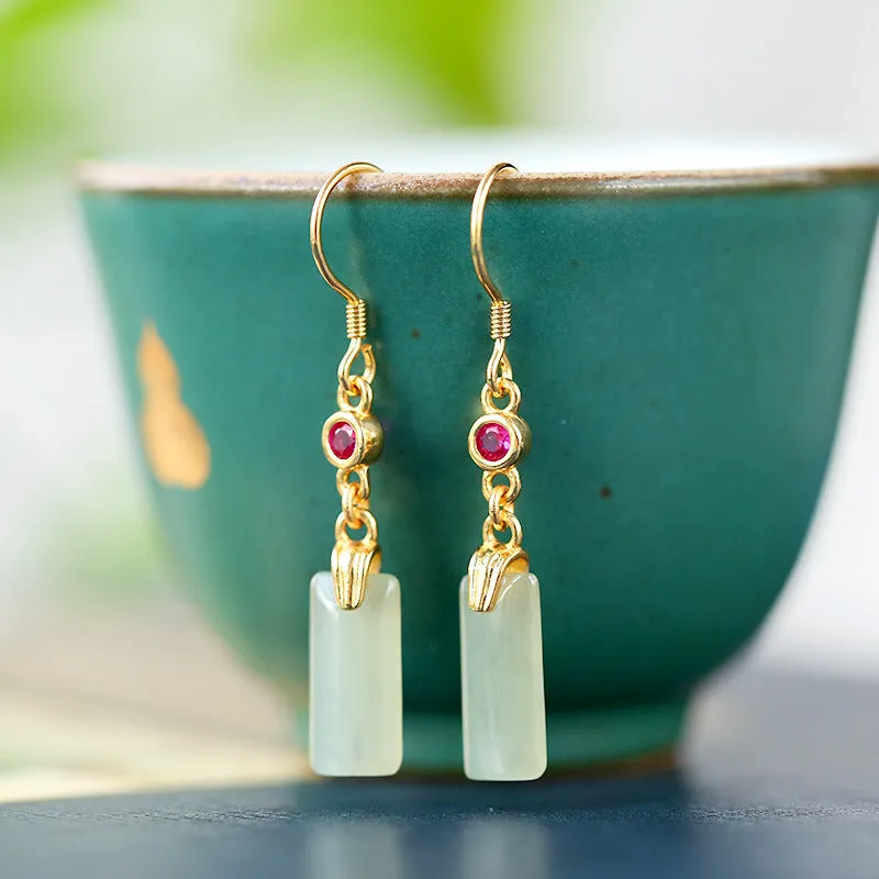 Natural Jade Earrings Nephrite Silver Earrings ZNE232