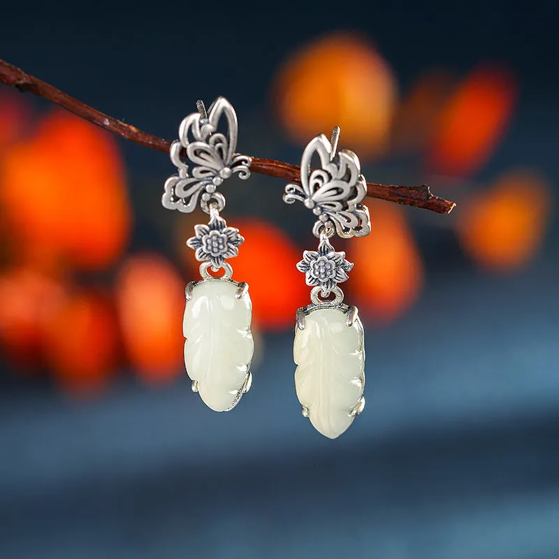 Natural Jade Earrings Nephrite Silver Earrings ZNE429