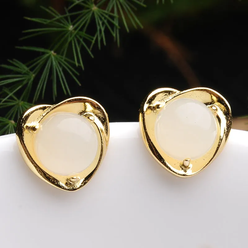 Natural Jade Earrings Nephrite Silver Heart-shaped Earrings WE17