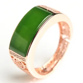 Natural Jade Ring Nephrite Silver Adjustable Ring WR9