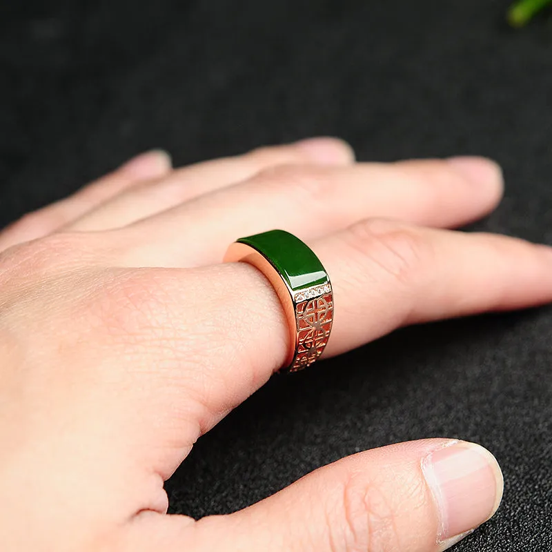 Natural Jade Ring Nephrite Silver Adjustable Ring WR9