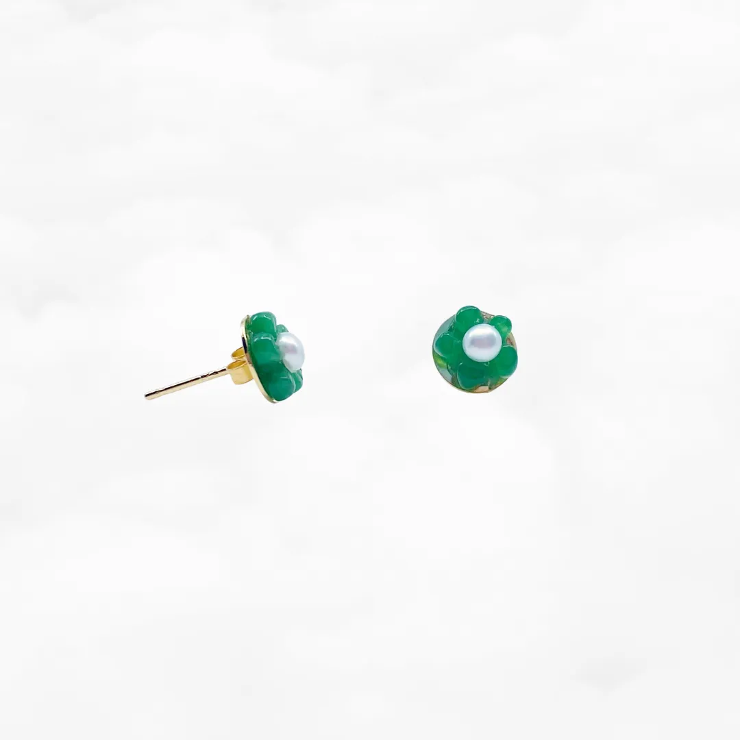 Natural Jadeite Floral Stud Earrings