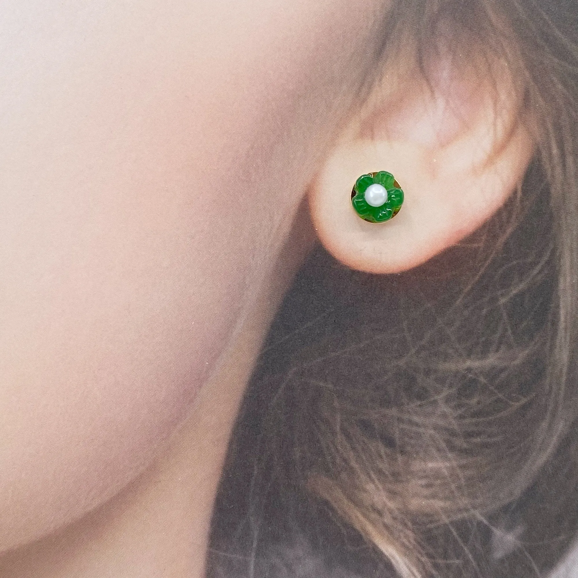 Natural Jadeite Floral Stud Earrings