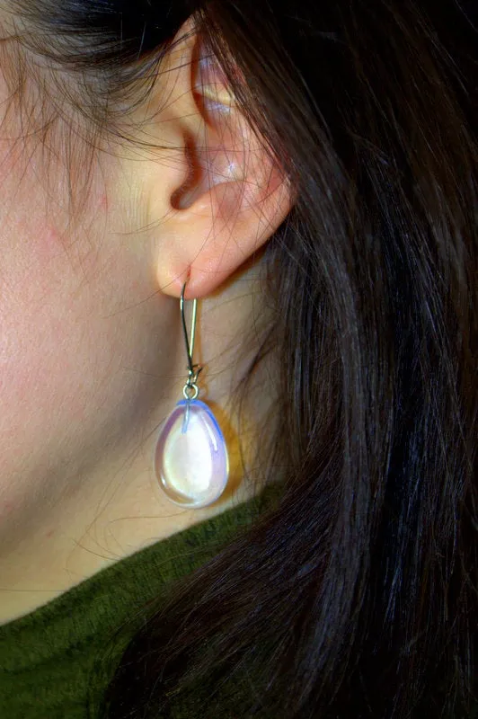 Natural rainbow moonstone earrings blue flash teardrop moonstone statement earrings dangle drop genuine moonstone earrings unique gift idea