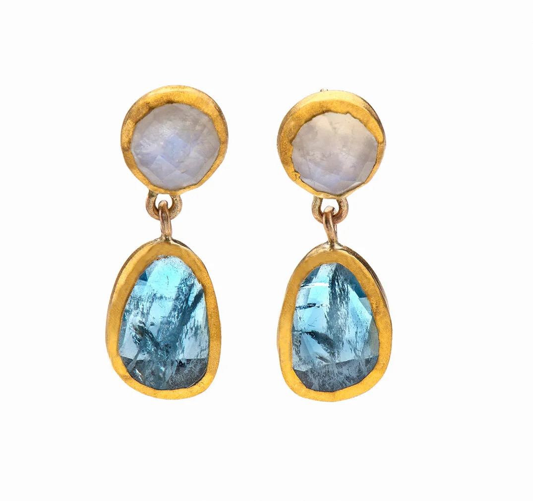 Nava Zahavi Yellow Gold Moonstone Aqua Moonlit Earrings