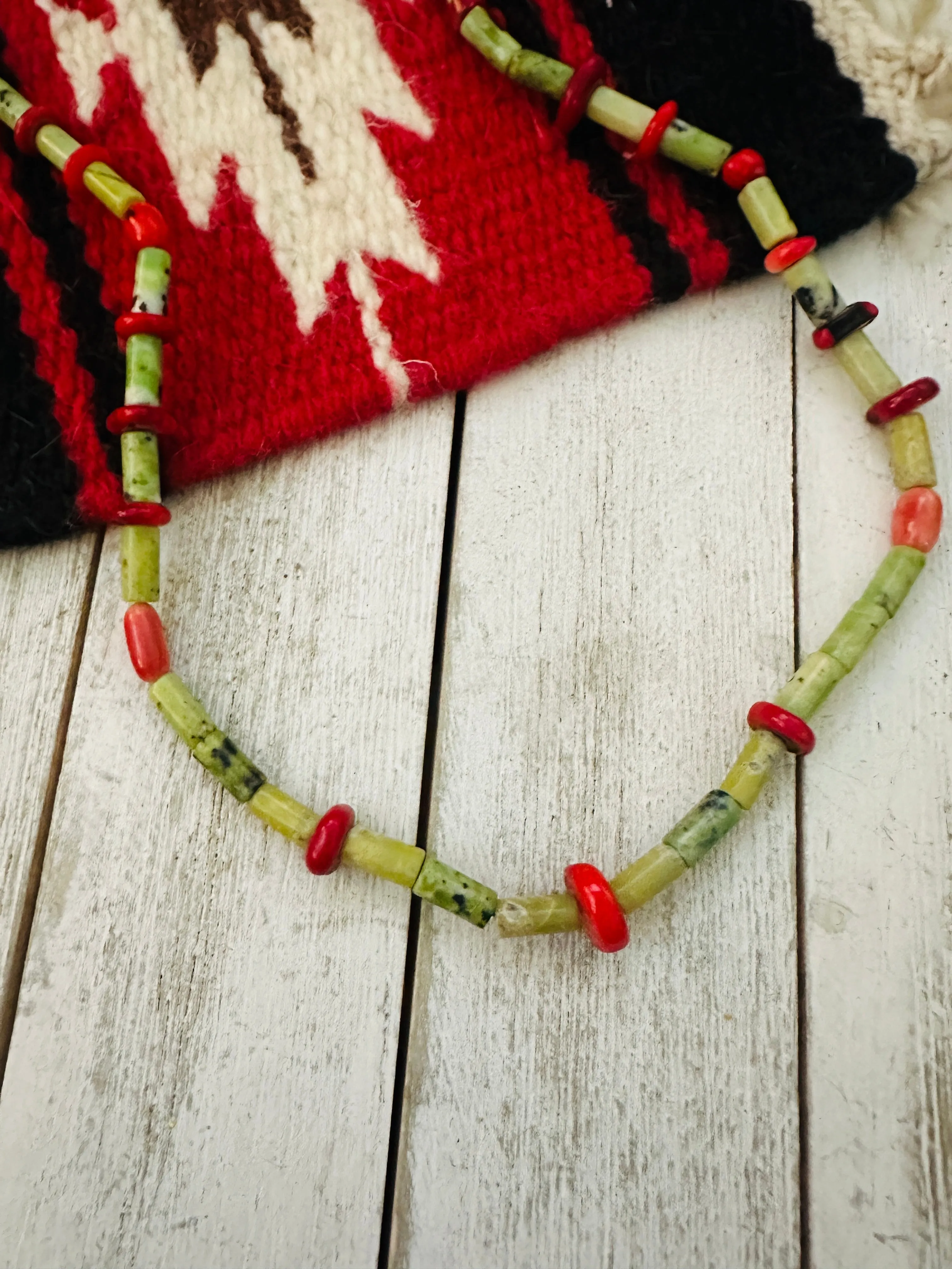 Navajo Turquoise, Coral & Sterling Silver Pearl Beaded Necklace