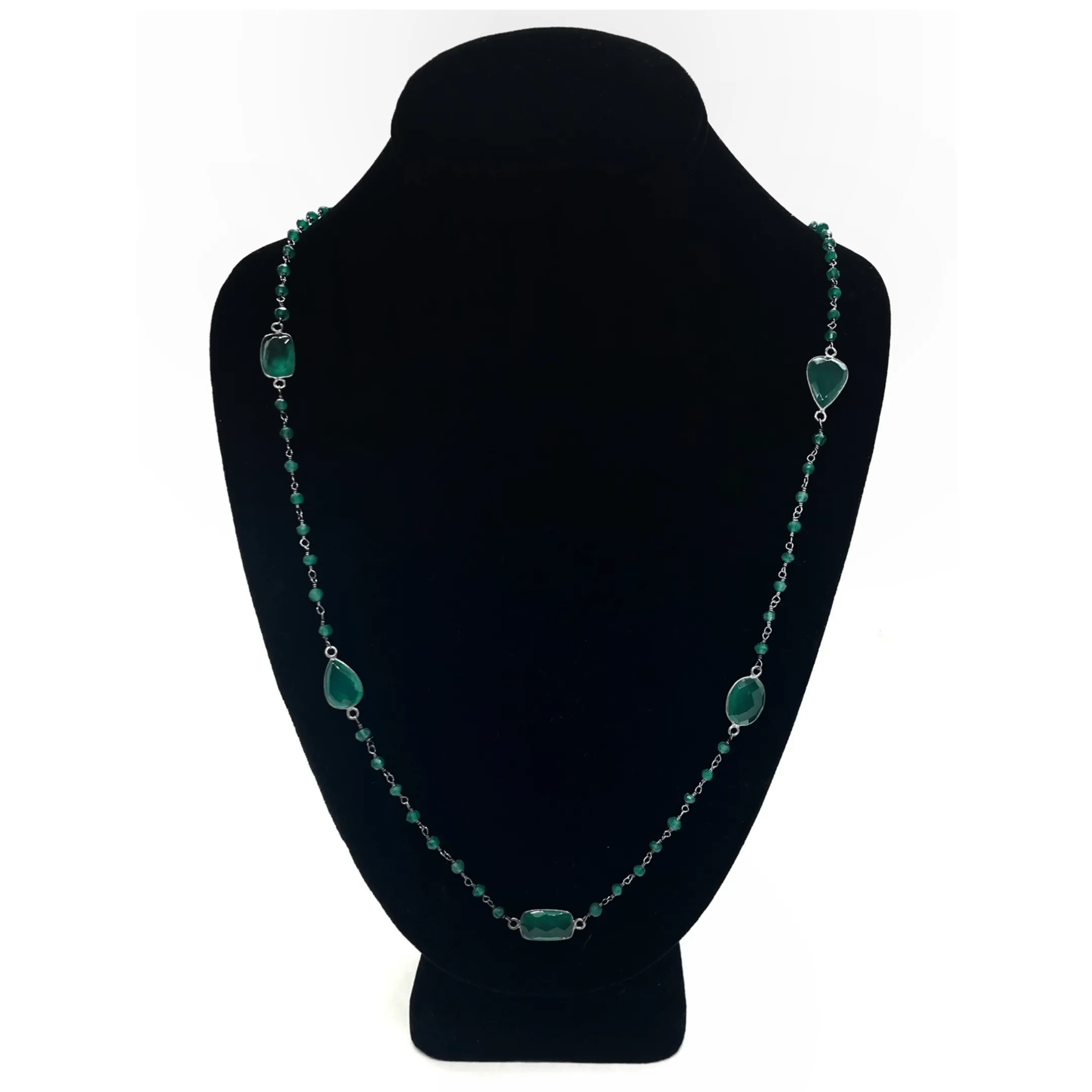 NECKLACE Layering Green Teardrop Beaded - New w/out Tags