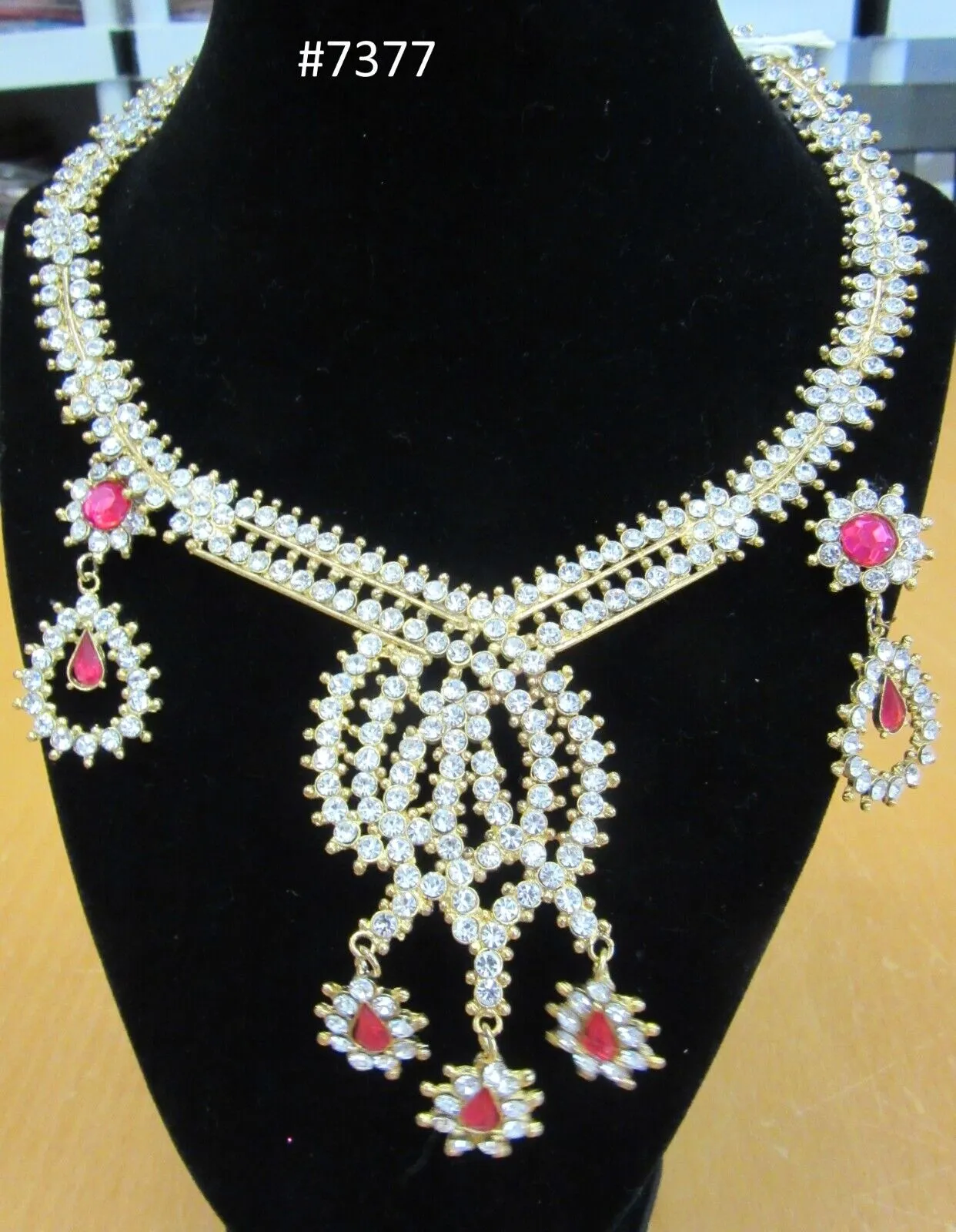 Necklace Set 7377 Golden CZ Ornate Necklace Earrings Jewelry Set