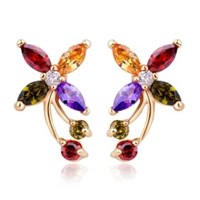 New Arrival 18k Gold Flower Stud Earrings with Colorful Zircon Crystal Women Wedding Jewelry