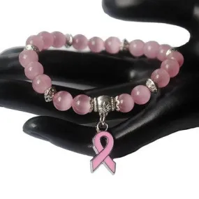 New Breast Cancer Awareness pink ribbon charm bracelet 5 color cat eye opal 8mm beads bracelets & bangle XY160374