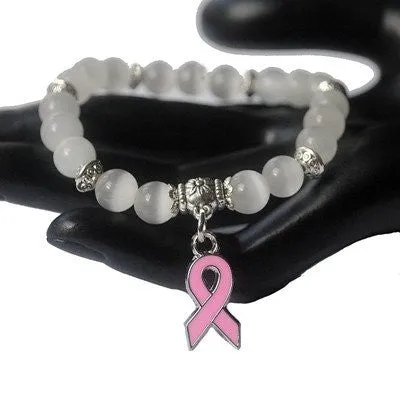 New Breast Cancer Awareness pink ribbon charm bracelet 5 color cat eye opal 8mm beads bracelets & bangle XY160374