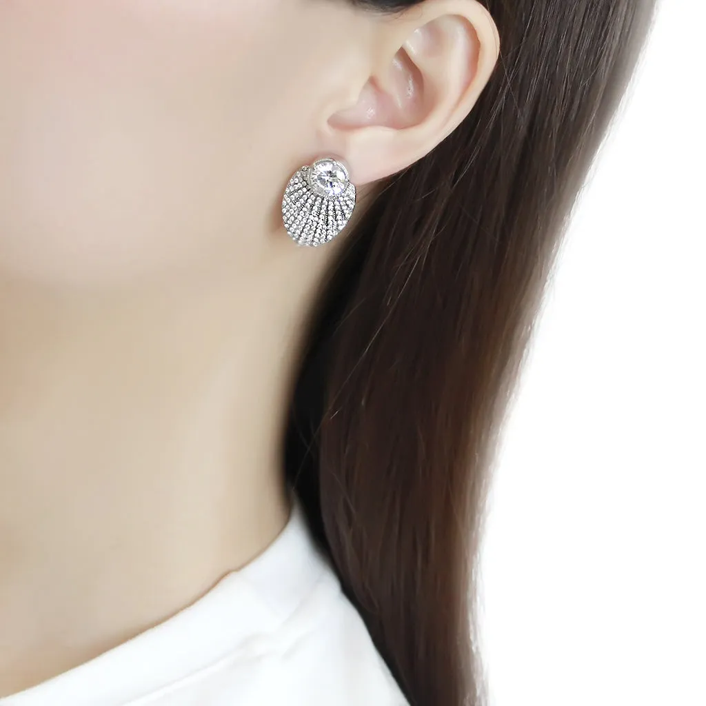 No Plating Stainless Steel Earrings with AAA Grade CZ in Clear for Women Clear Stone Color Style DA331