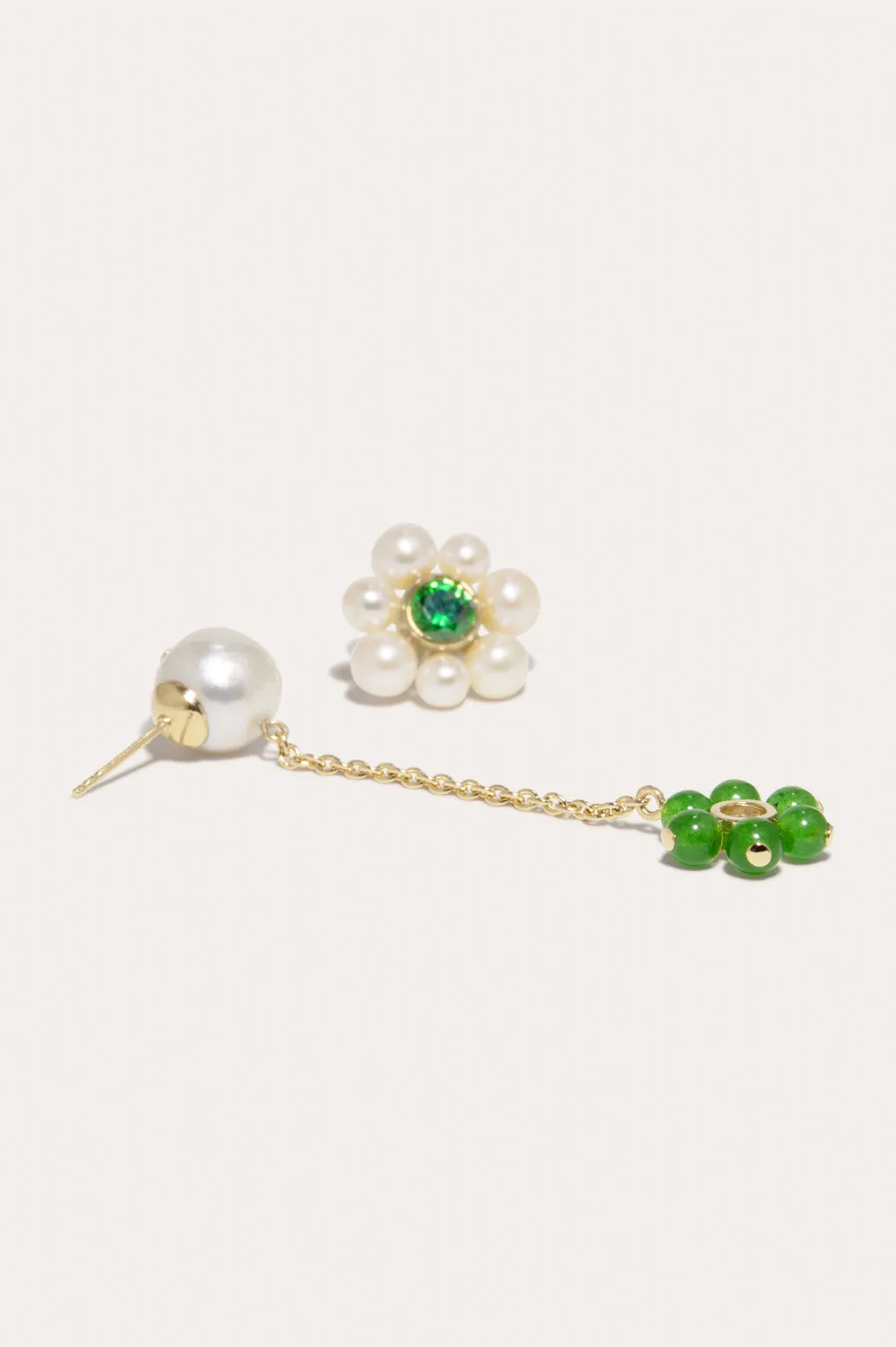 Not Brainwashed (Yet) - Pearl, Zirconia and Jade Bead Recycled Gold Vermeil Earrings