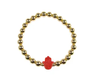 Opal Hamsa Hand Beaded Bracelet Available in 10 Colors, Gold Plated Stretch Bracelet