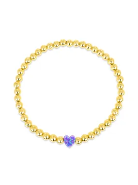 Opal Heart Stretch Bracelet - Purple