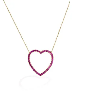 Open Big Heart Ruby Necklace 14K Gold