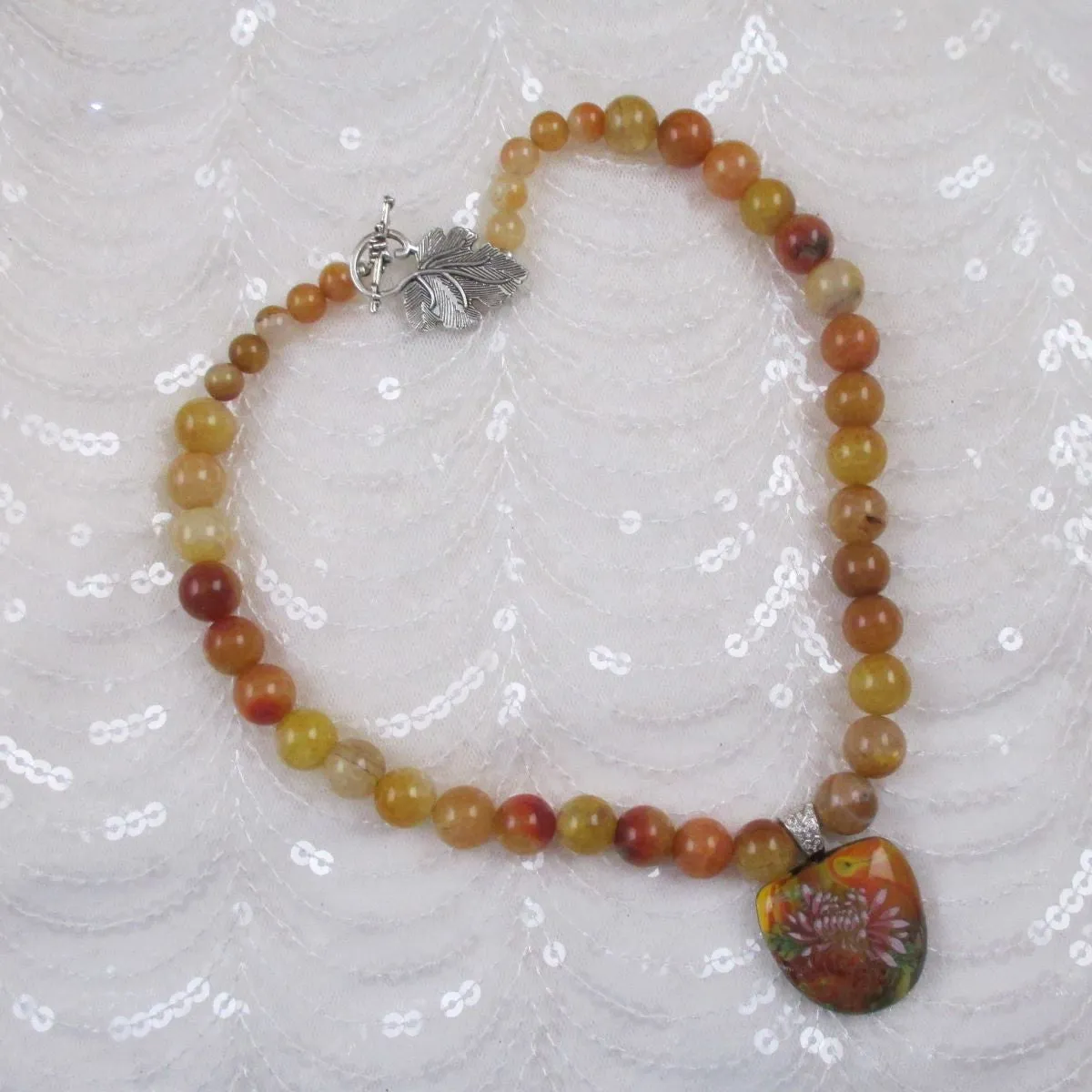 Orange Gemstone Necklace Handmade Pendant