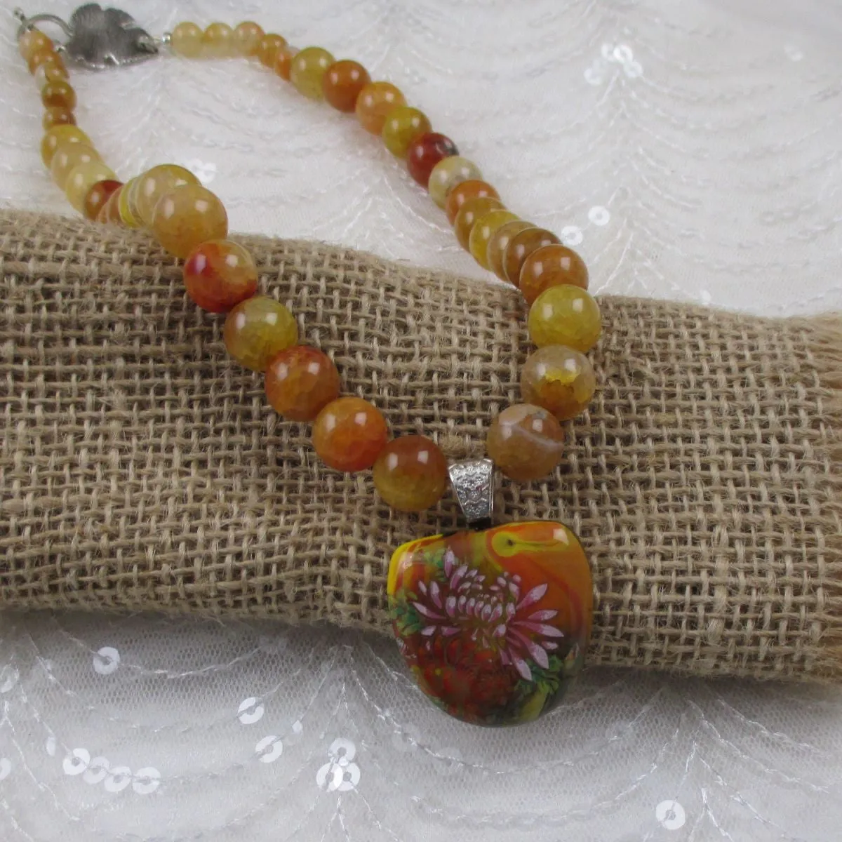 Orange Gemstone Necklace Handmade Pendant