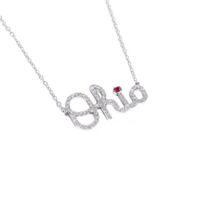 OSU Diamond Script Ohio Necklace with Ruby Accent