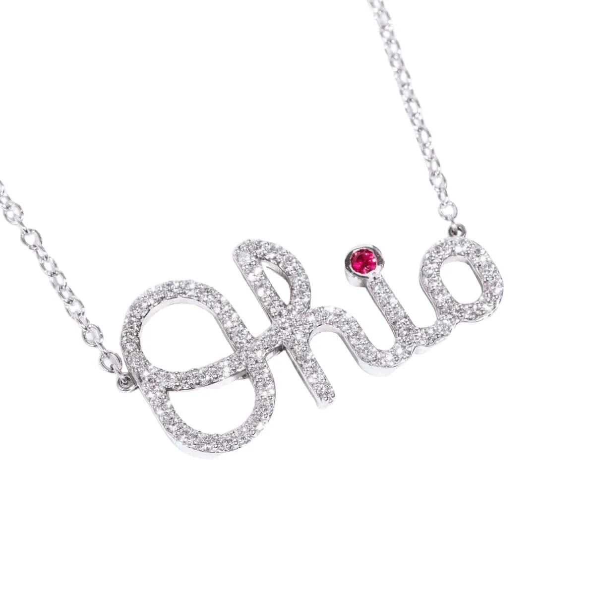 OSU Diamond Script Ohio Necklace with Ruby Accent