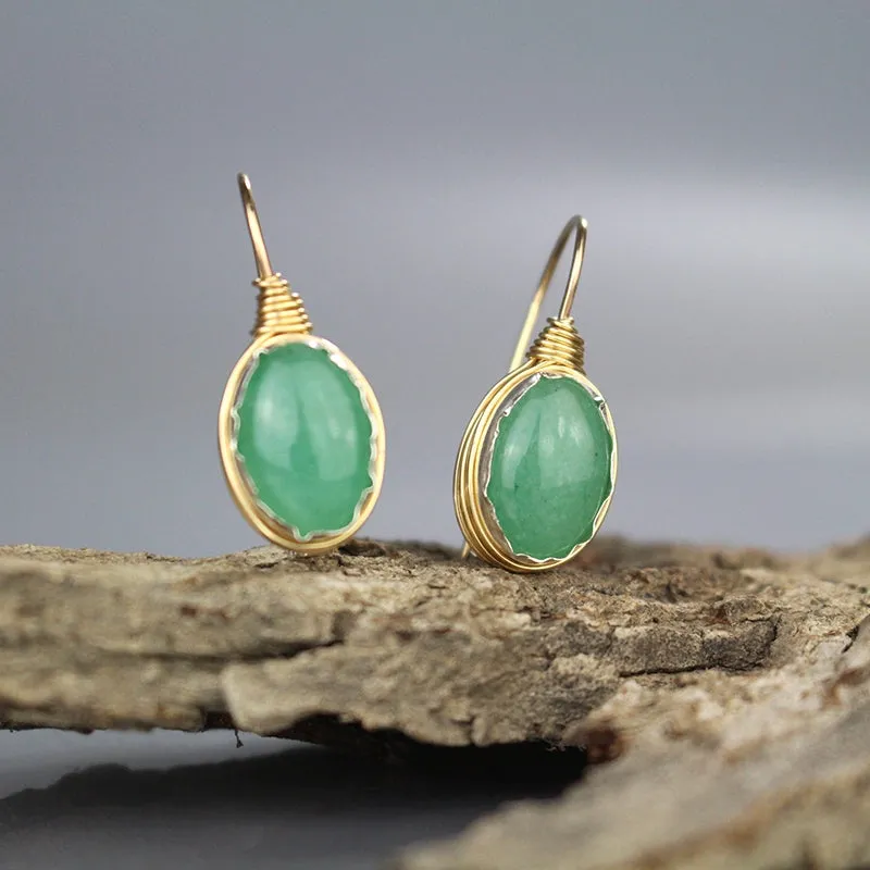 Oval Aventurine Wire Wrapped Earrings