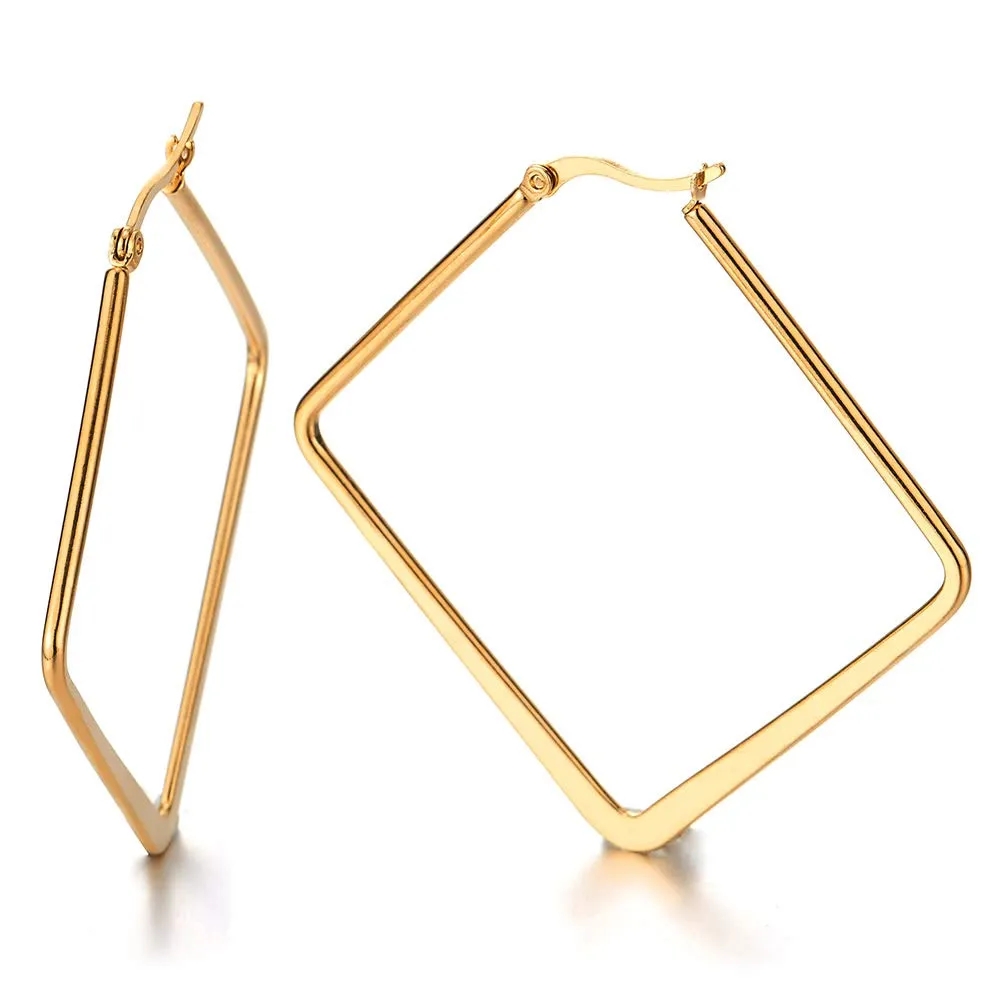 Pair Stainless Steel Gold Square Huggie Earrings for Women Girls