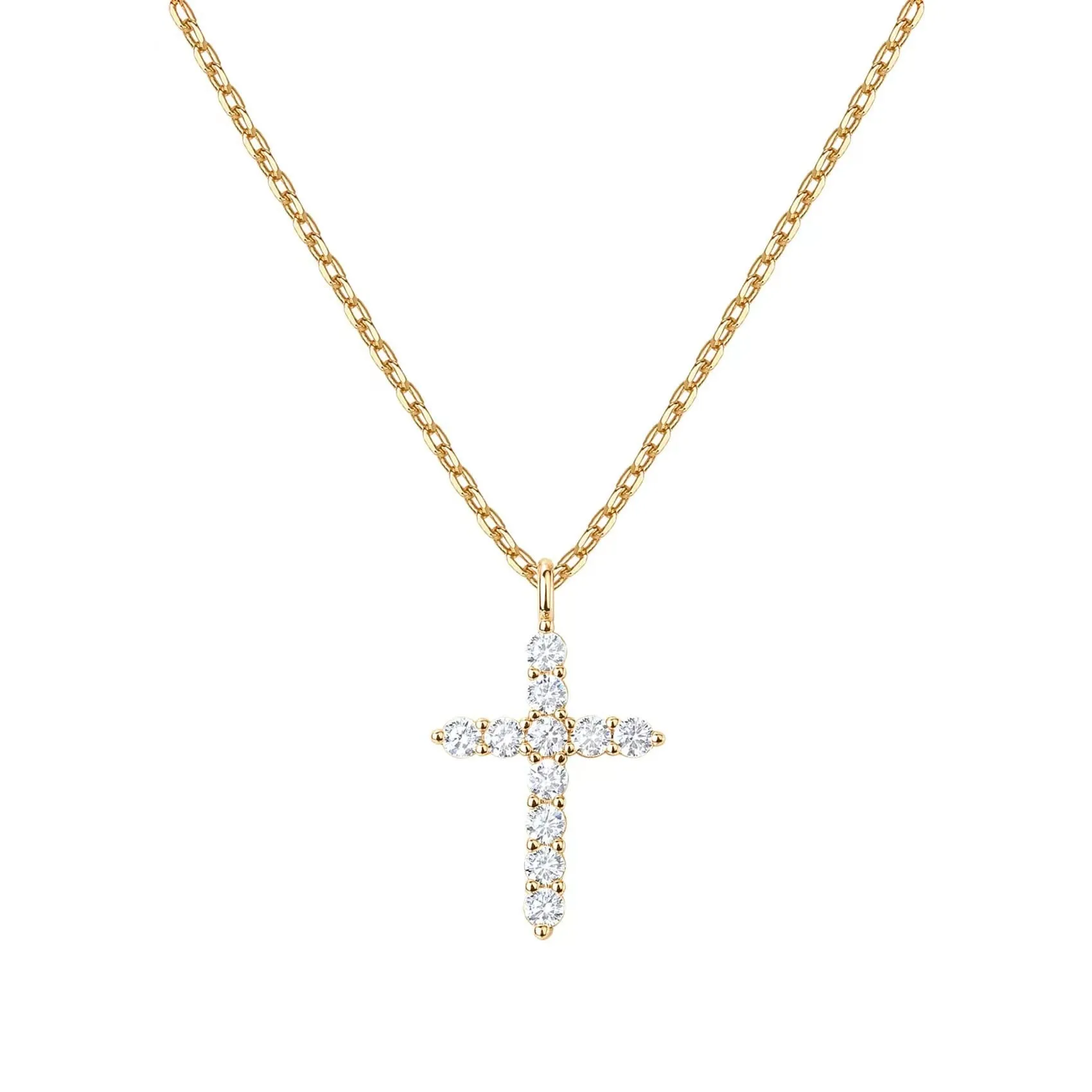 Paris Jewelry 18K Yellow Gold Created Diamond Petite Cross Necklace Plated