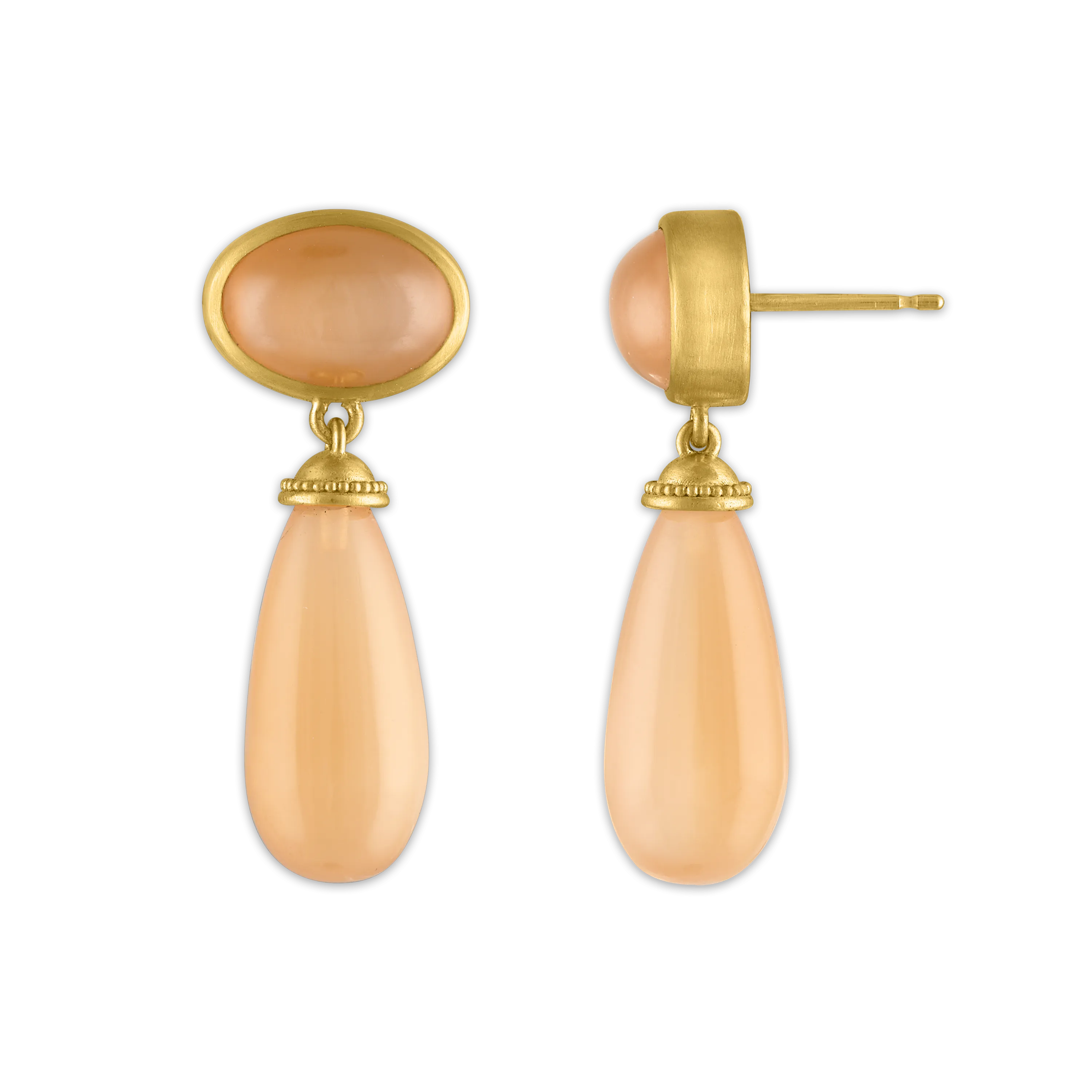 Peach Moonstone Granulated Amphora Earrings