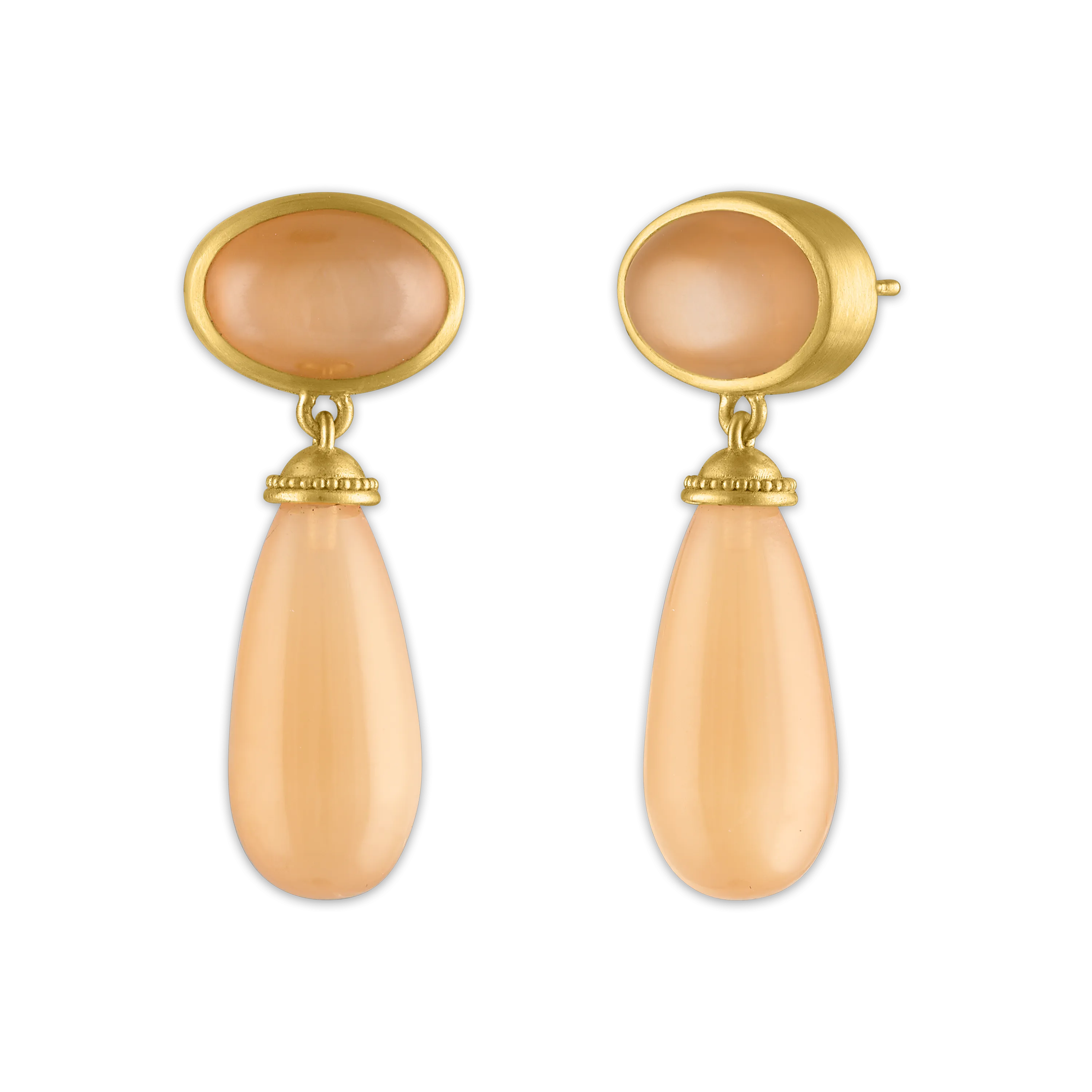 Peach Moonstone Granulated Amphora Earrings