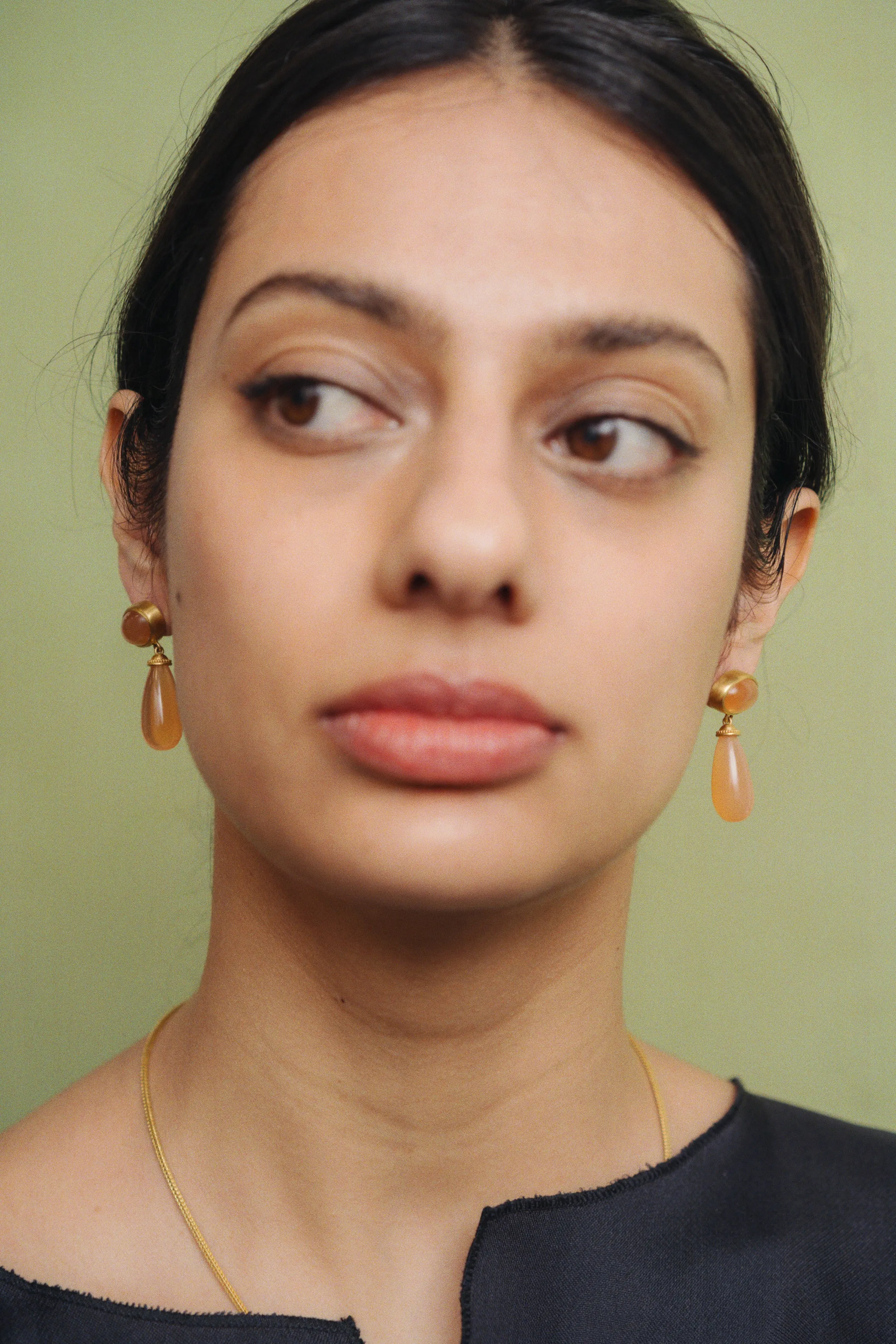 Peach Moonstone Granulated Amphora Earrings