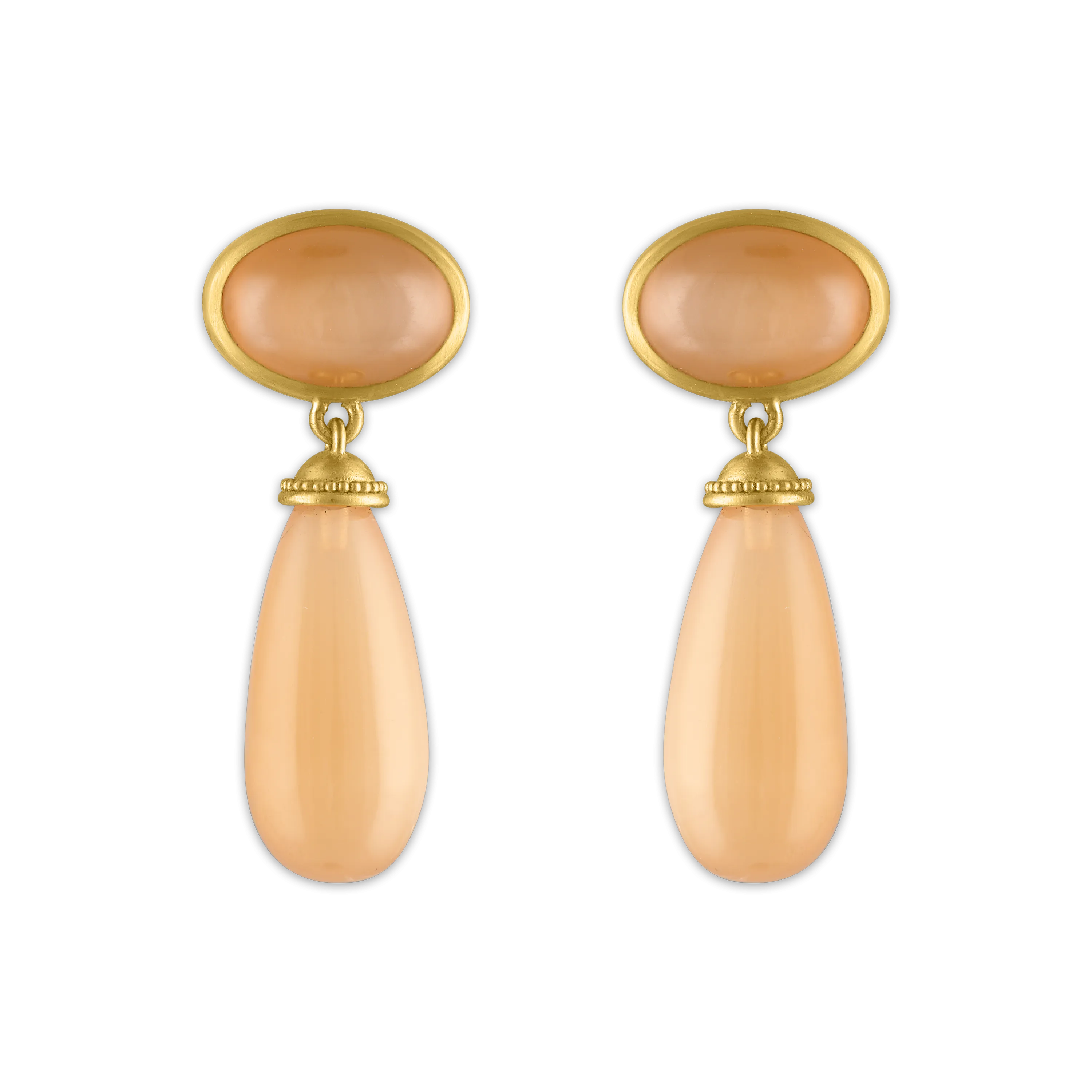 Peach Moonstone Granulated Amphora Earrings