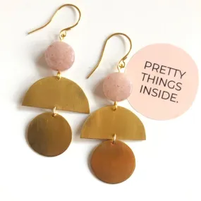 Peach Moonstone   Raw Brass Earrings