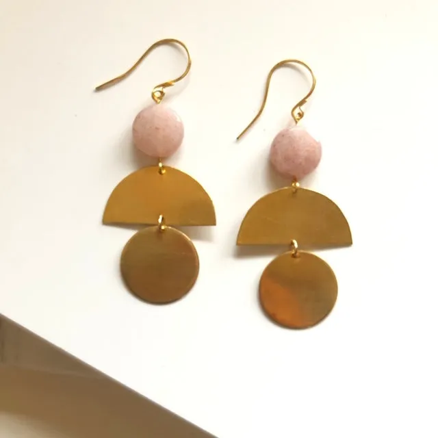 Peach Moonstone   Raw Brass Earrings