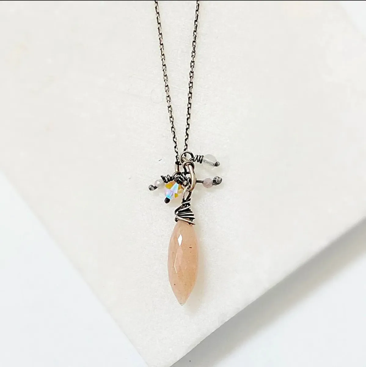 Peach Moonstone Spike Earrings & Necklace Set