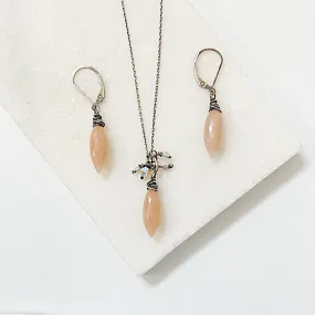 Peach Moonstone Spike Earrings & Necklace Set