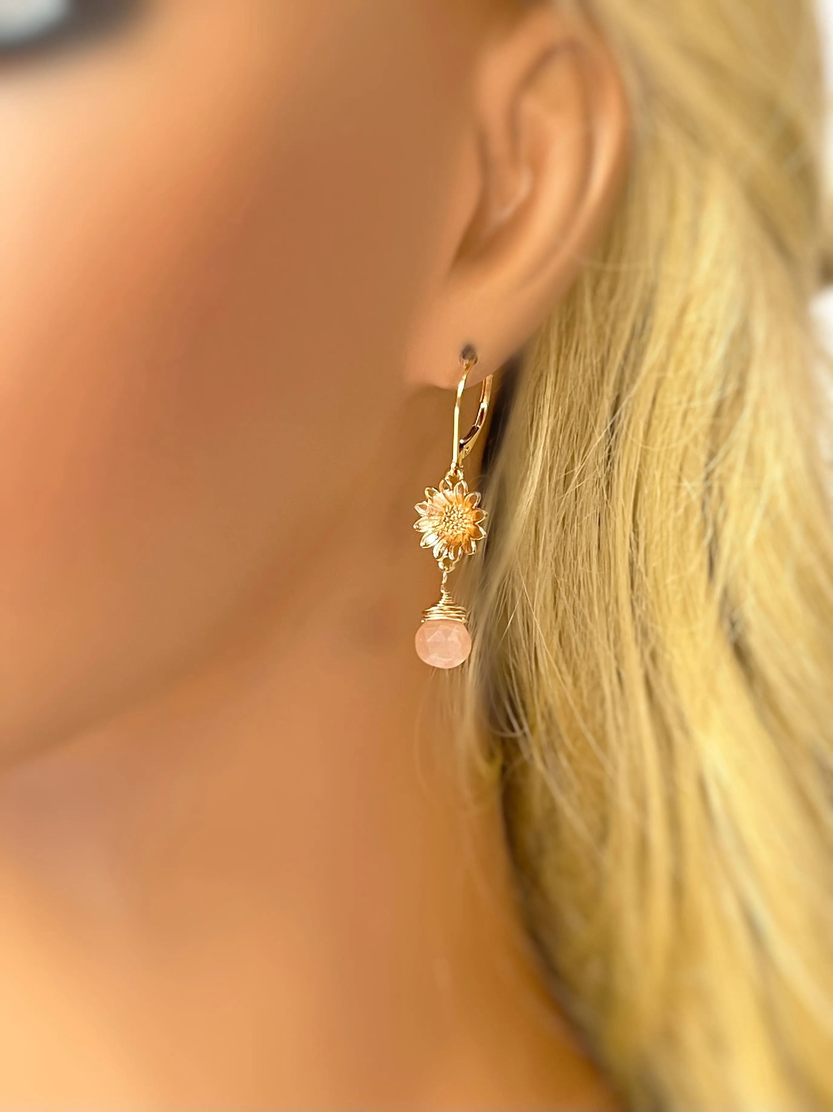 Peach Moonstone Sunflower Earrings