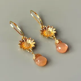 Peach Moonstone Sunflower Earrings