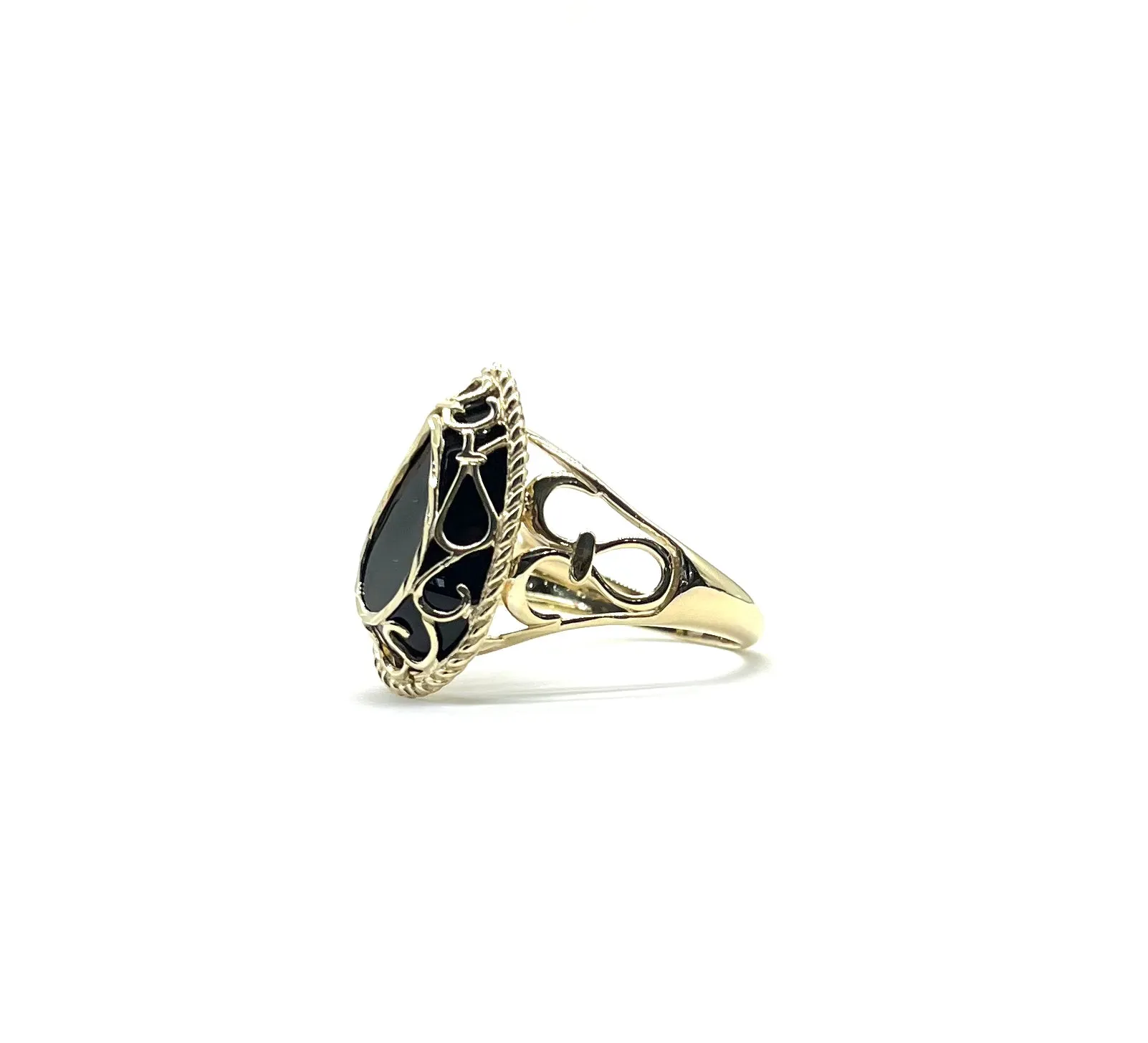 Pear Shaped Black Onyx Cutout Ring