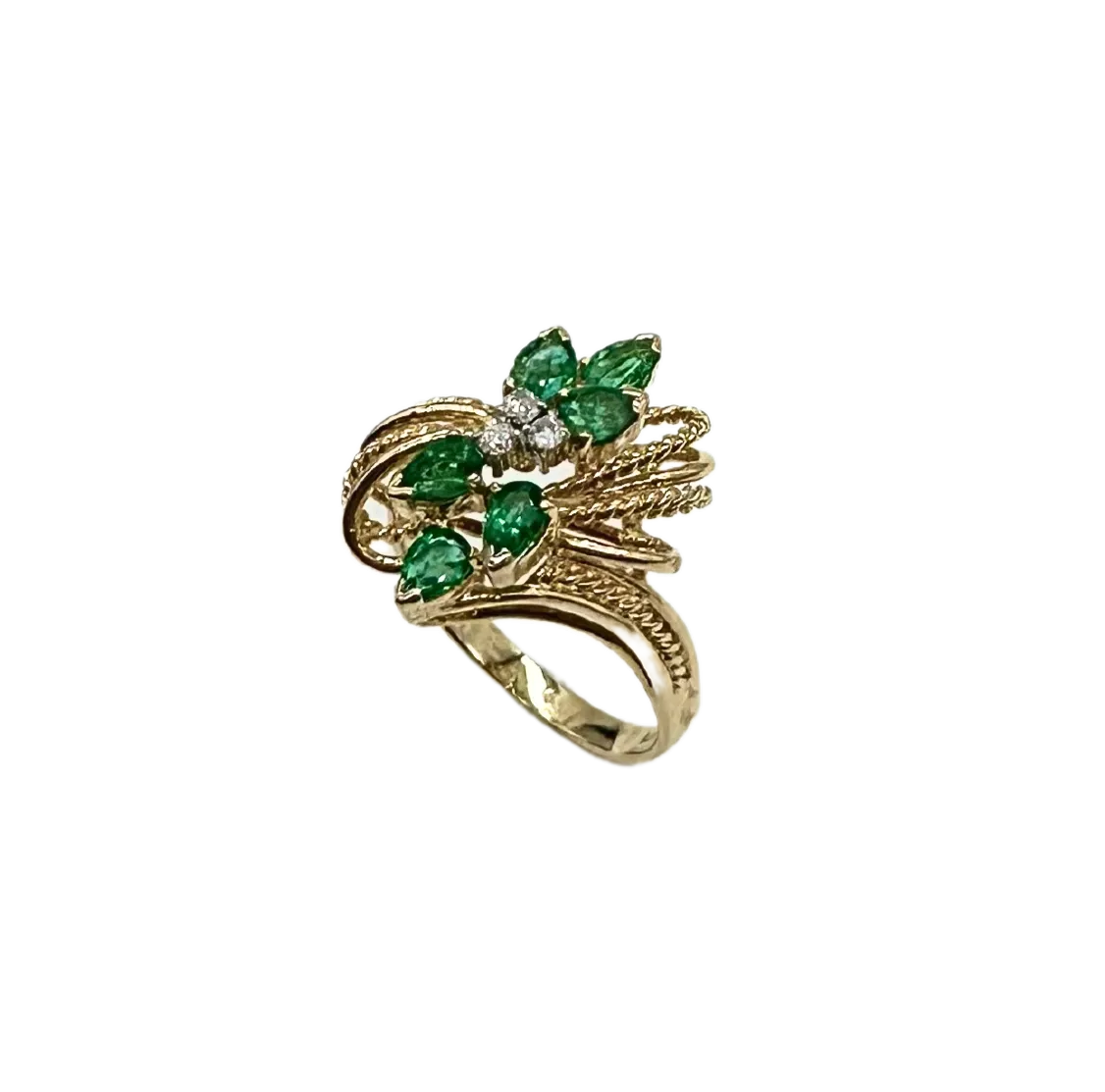 Pear-Shaped Emerald and Diamond Bypass Ring