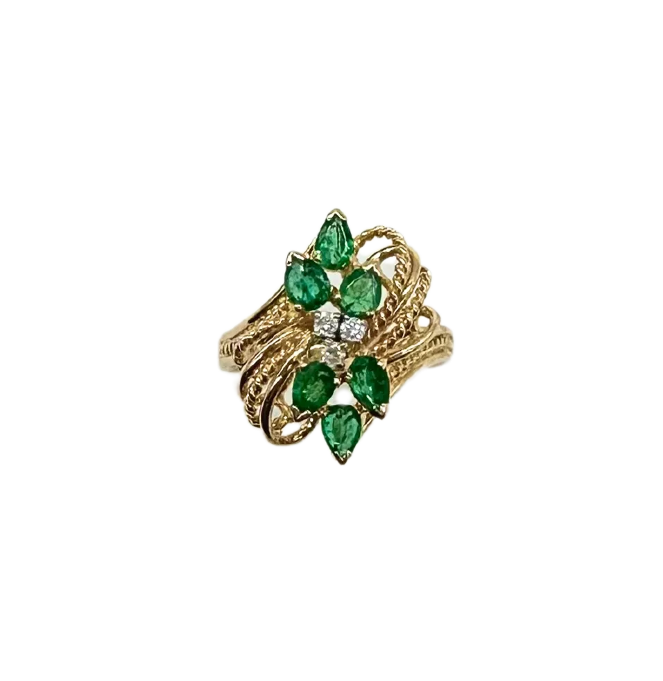 Pear-Shaped Emerald and Diamond Bypass Ring