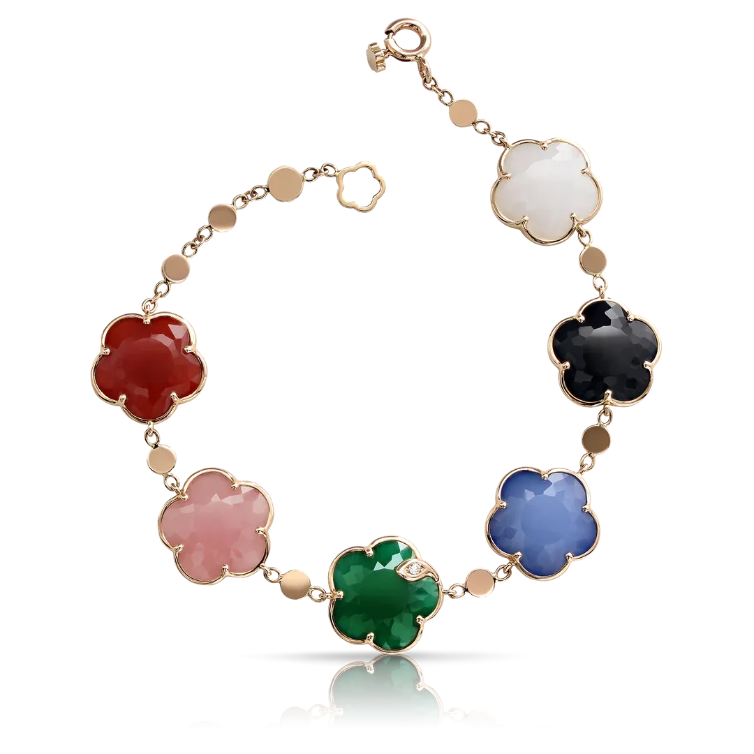 Petit Joli Bouquet Bracelet in 18k Rose Gold with Colored Gems and Diamond