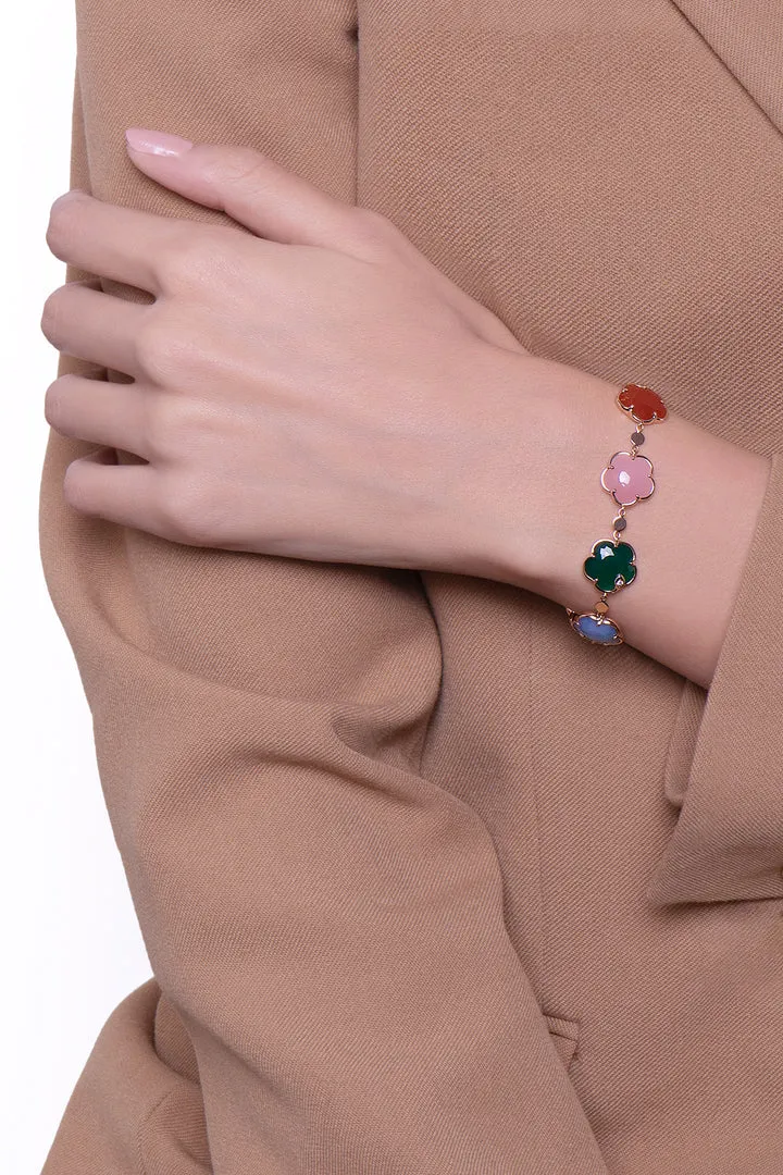 Petit Joli Bouquet Bracelet in 18k Rose Gold with Colored Gems and Diamond