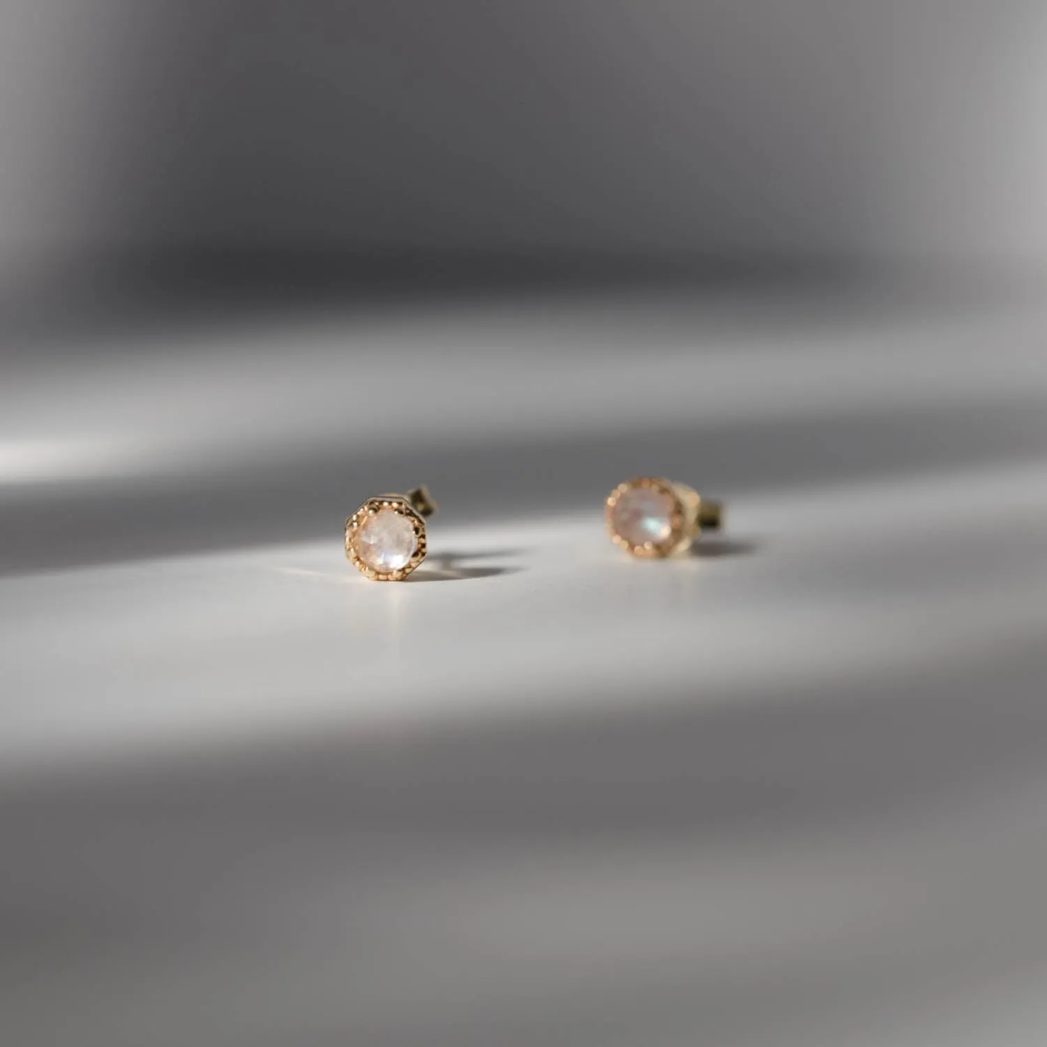 Petite Crown Bezel Moonstone Earrings