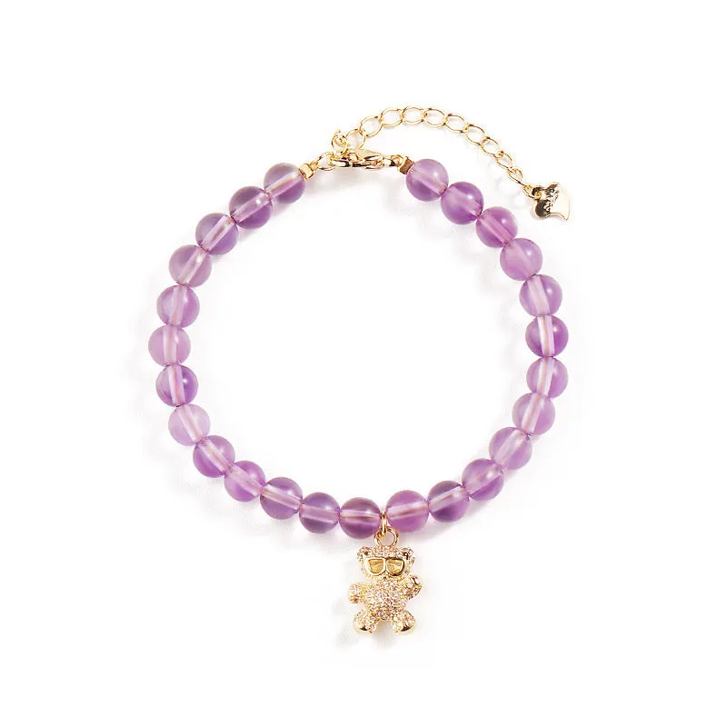 Pink Amethyst Bear and Opal Crystal Bracelet