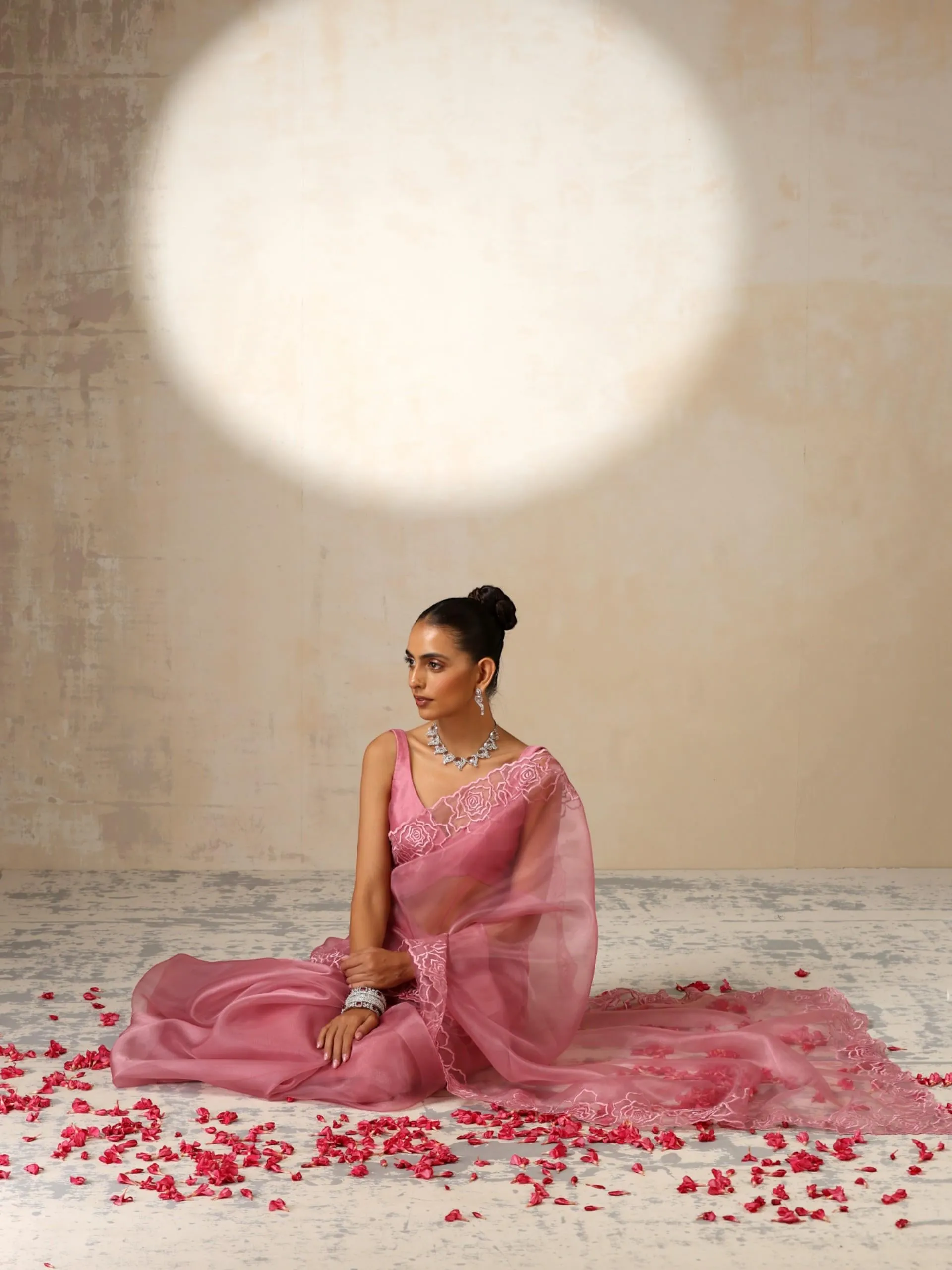 Pink Disney Princess Organza Saree with Embroidery and Blouse Fabric