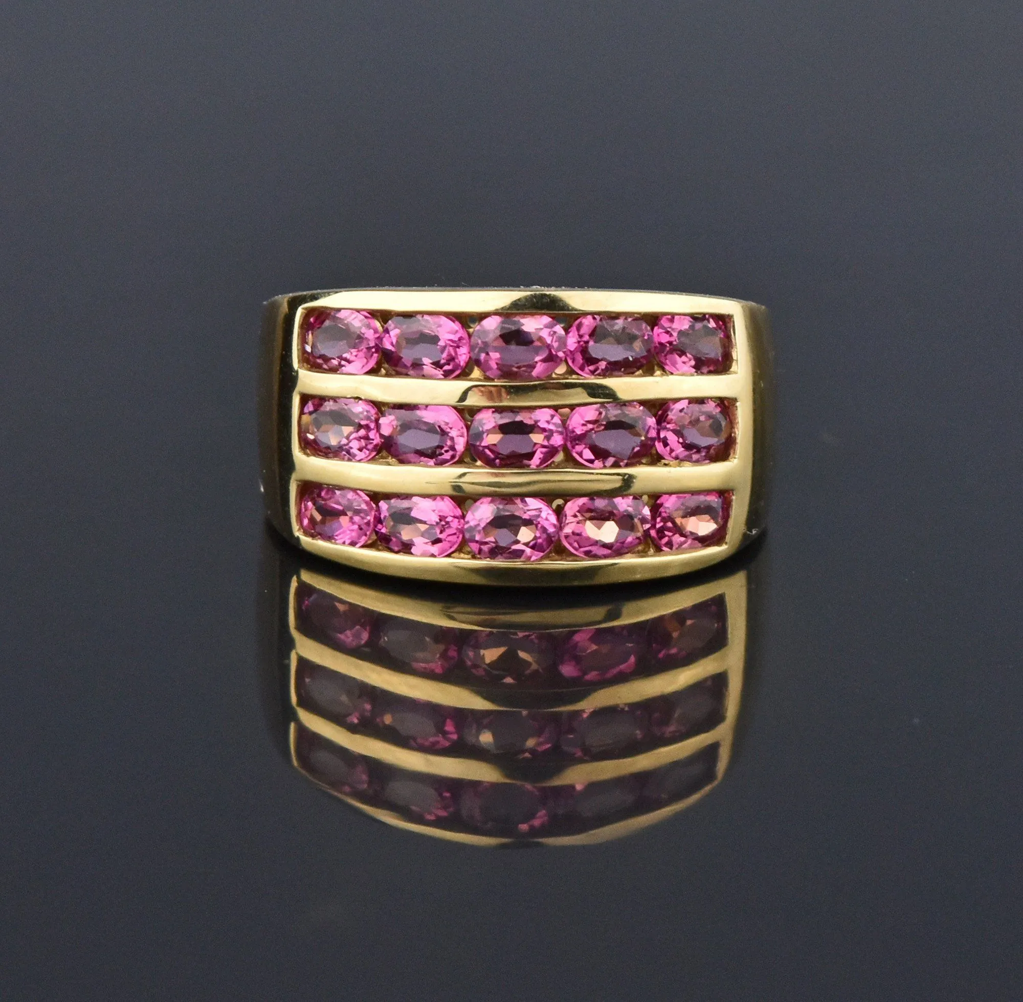 Pink Tourmaline Heavy 14K Gold Cigar Band Ring