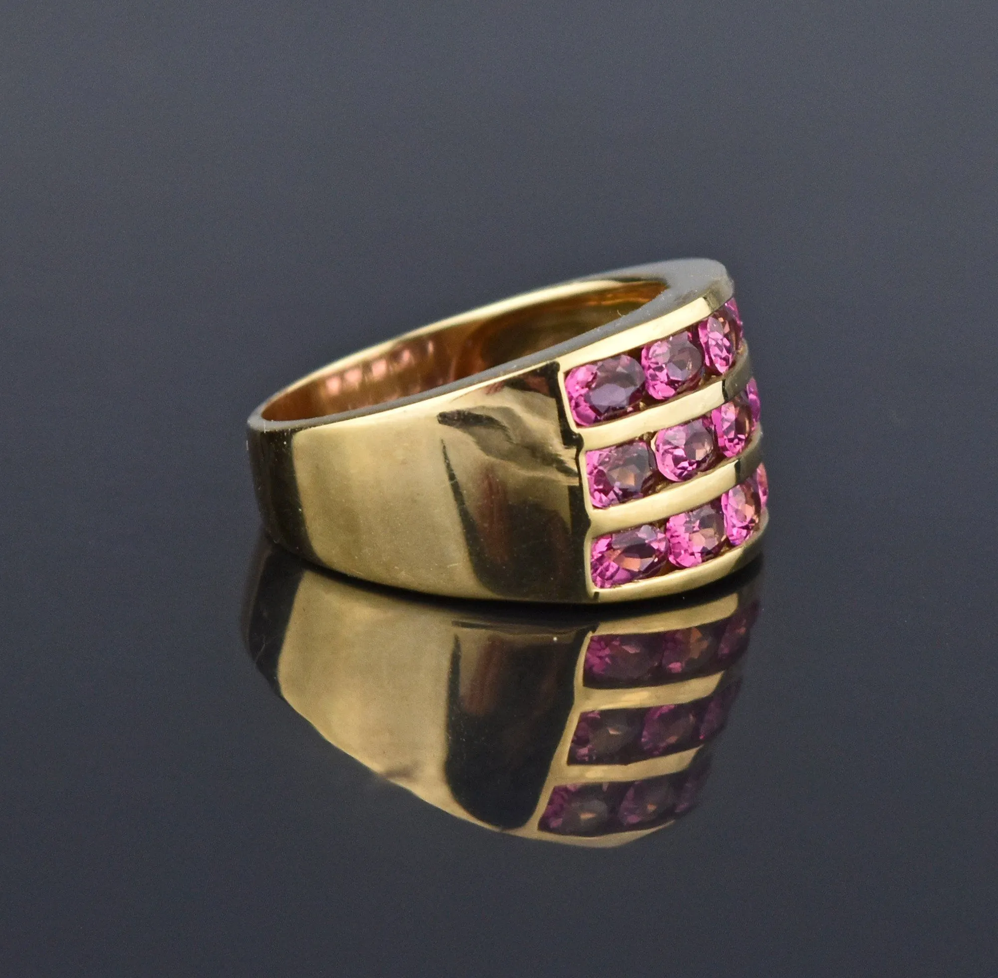 Pink Tourmaline Heavy 14K Gold Cigar Band Ring